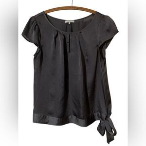 Violet and Claire Blouse Size L Silky Grey Tie Holiday Party